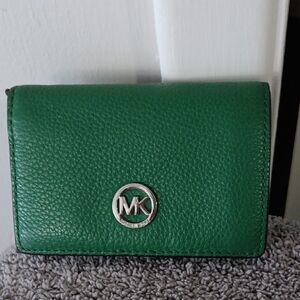Michael Kors Green Leather Wallet with Silver Logo